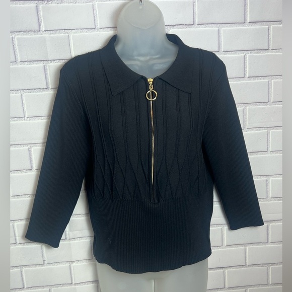 RIO & RIAN Black Zippered 3/4 sleeves Women's Top/size L - Picture 2 of 8